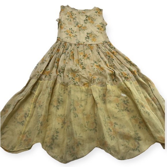 vintage yellow floral women’s dress M L76-23